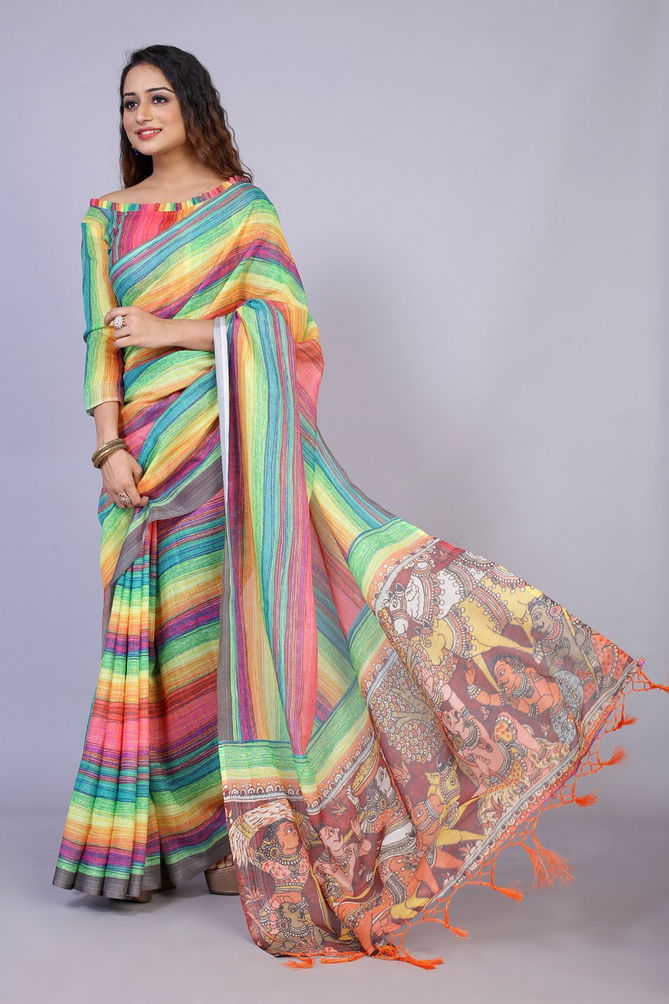 Bhargavi Pure Linen Printed Sarees Catalog